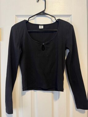 Sunday Best Black Long Sleeve Scoop Neck Top with Keyhole